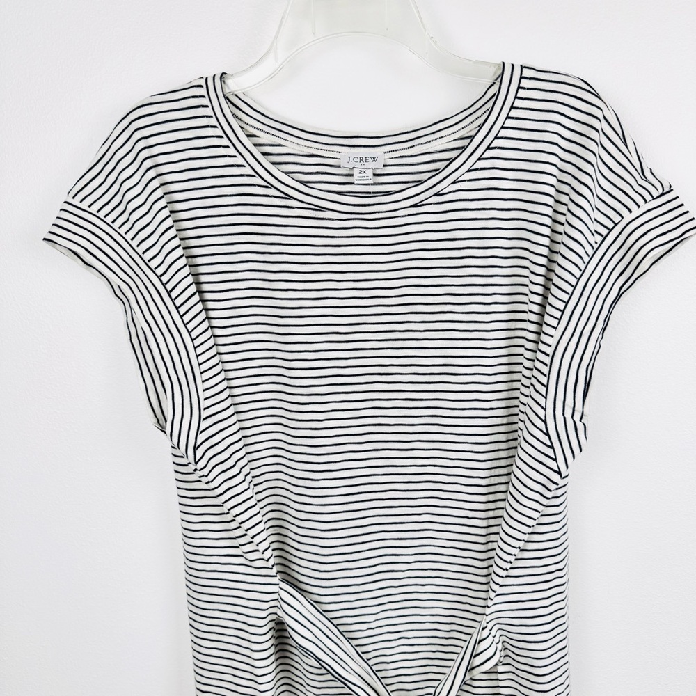 J Crew Nautical Tie Waist Navy and Ivory Cotton T-Dress 2X - Picture 6 of 12